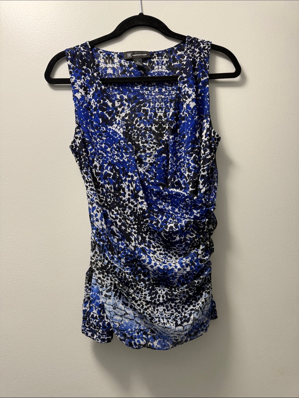 Nine West Blue Black White Abstract Draped Sleeveless Camisole
